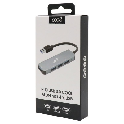 Cool | Universal USB Hub 4 portas USB (2.0 / 3.0) Cinza Alumínio