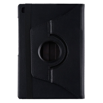 Capa preta para tablet com suporte circular e elástico na lateral