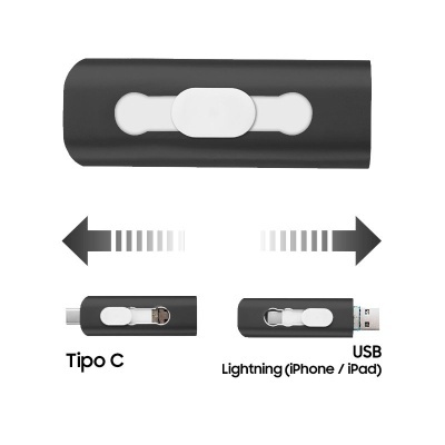 Cool | Pen Drive USB x 32 GB COOL (3 em 1) Lightning / Type-C / USB Black