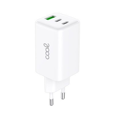 Carregador de Rede Universal Triplo (PD) 2 x Tipo-C + USB COOL (GaN 65 W) Branco
