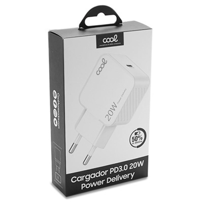 Cool | Carregador de rede universal rápido adaptável. Carregador (PD) 1 x TYPE-C (20W) COOL Branco
