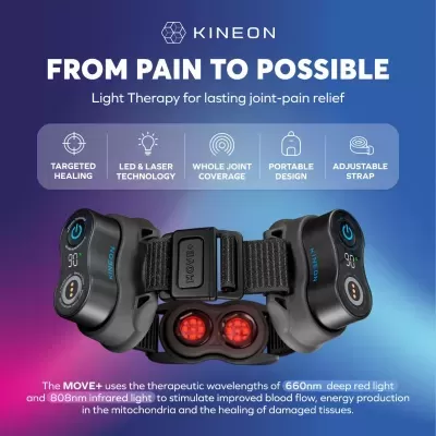 Aparelho KINEON MOVE+ para terapia de luz com correia ajustável e luzes vermelhas infravermelhas