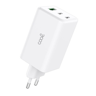 Carregador de Rede Universal Triplo (PD) 2 x Tipo-C + USB COOL (100 W) GaN Branco
