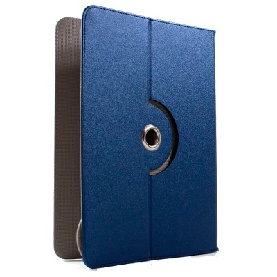 Capa azul para tablet com interior cinzento e argola metálica central