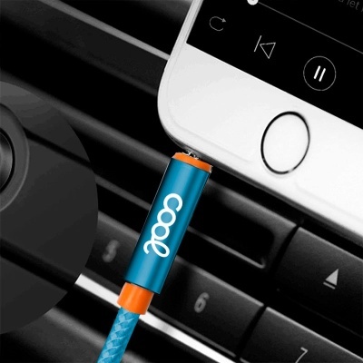 Cool | Cabo Jack 3,5 mm a Jack 3,5 mm COOL Audio-Audio Nylon Azul Celeste (1m)