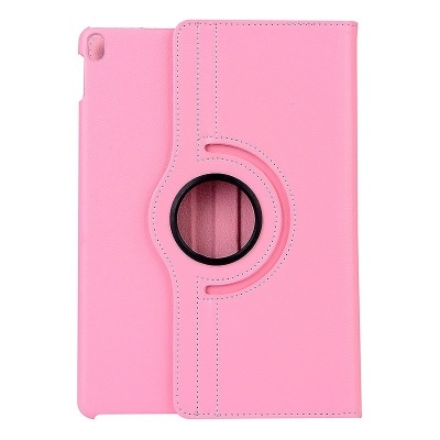 Capa rosa para tablet com textura em couro sintético e detalhe circular preto