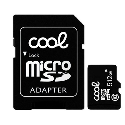 Cartão microSD preto 512GB com adaptador microSD preto.