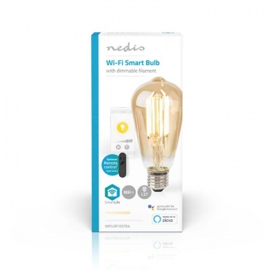 Nedis | Lâmpada de filamento LED SmartLife | Wi-Fi | E27 | 806lm | 7W | Branco Quente | 1800 - 3000K | Vidro | Android™/IOS | ST64 Nedis | Lâmpada de filamento LED SmartLife | Wi-Fi | E27 | 806lm | 7W | Branco Quente | 1800 - 3000K | Vidro | Android™/IOS | ST64