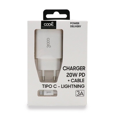 Cool | Carregador de rede para iPhone COOL TYPE-C Entrada PD + Cabo Tipo C - Lightning 1,2 metros (20 W) Cool | Carregador de rede para iPhone COOL TYPE-C Entrada PD + Cabo Tipo C - Lightning 1,2 metros (20 W)