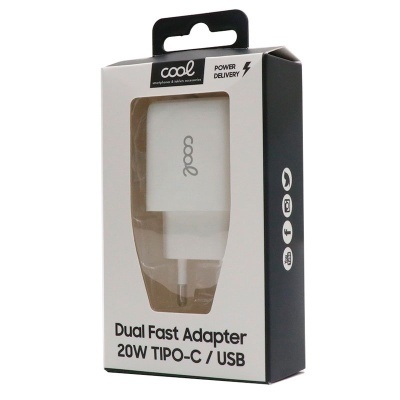 Cool | Carregador rápido universal (PD) Dual Type-C/USB COOL Network Charger (20 W) Branco