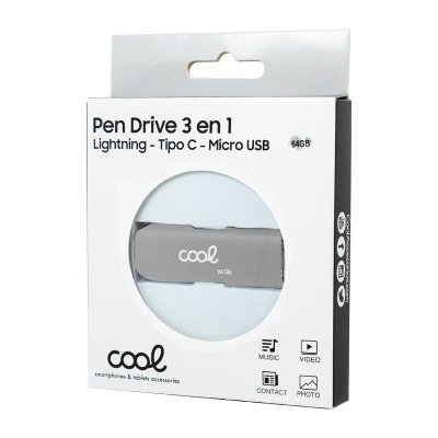 Cool | Pen Drive USB x 64 GB COOL (3 em 1) Lightning / Type-C / USB Grey