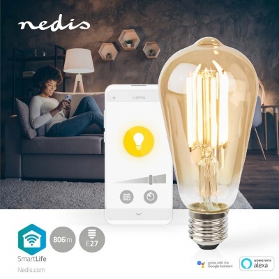 Nedis | Lâmpada de filamento LED SmartLife | Wi-Fi | E27 | 806lm | 7W | Branco Quente | 1800 - 3000K | Vidro | Android™/IOS | ST64 Nedis | Lâmpada de filamento LED SmartLife | Wi-Fi | E27 | 806lm | 7W | Branco Quente | 1800 - 3000K | Vidro | Android™/IOS | ST64