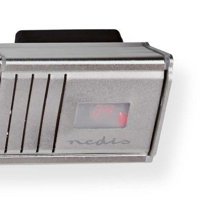 Dispositivo eletrônico prateado com visor digital '24' e texto 'nedis'