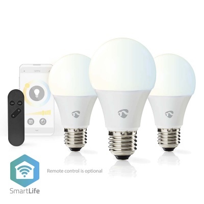 Nedis | 3 Lâmpadas LED SmartLife | Wi-Fi | E27 | 806 lm | 9 W | Quente para Branco Frio | 2700 - 6500 K | Classe energética: F | Android ™ / IOS | Bulb