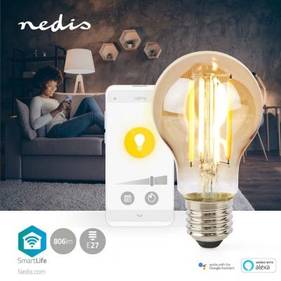 Nedis | Lâmpada de filamento LED SmartLife | Wi-Fi | E27 | 806 lm | 7W | Branco Quente | 1800 - 3000K | Vidro | Android™/IOS | Bulb