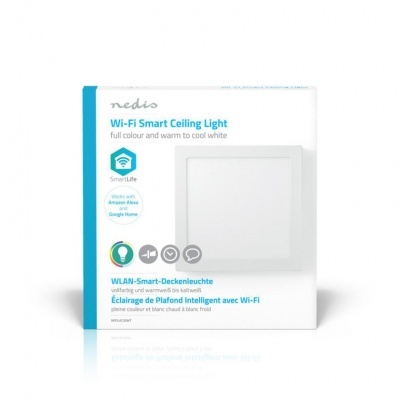 Nedis | Luz de teto | Wi-Fi | Branco Frio / RGB / Branco Quente | Square | 30 x 30 x 3,8 cm | 1400 lm | 2700 - 6500 K | IP20 | Classe energética: A | Android ™ e iOS