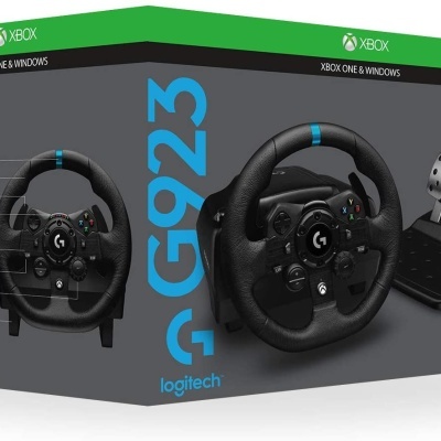 Logitech | Conjunto Volantes Pedais G923 Trueforce compatível com Xbox Series X/S, Xbox One e PC - Indicador LEDs RPM - Rotação de 900º - Efeito Force Feedback com Trueforce - Travão Progressivo - Volante Alumínio, Couro e Aço - Pedais Ajustáveis