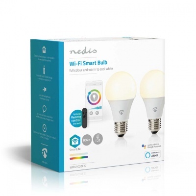 Nedis | 2 Lâmpadas LED coloridas SmartLife | Wi-Fi | E27 | 806 lm | 9W | RGB / Branco Quente a Frio | 2700 - 6500K | Android™/IOS | Bulb Nedis | 2 Lâmpadas LED coloridas SmartLife | Wi-Fi | E27 | 806 lm | 9W | RGB / Branco Quente a Frio | 2700 - 6500K | Android™/IOS | Bulb