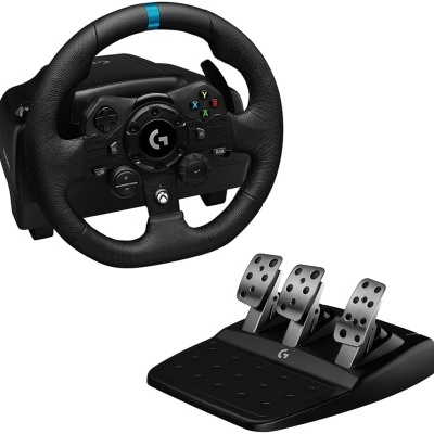 Logitech | Conjunto Volantes Pedais G923 Trueforce compatível com Xbox Series X/S, Xbox One e PC - Indicador LEDs RPM - Rotação de 900º - Efeito Force Feedback com Trueforce - Travão Progressivo - Volante Alumínio, Couro e Aço - Pedais Ajustáveis