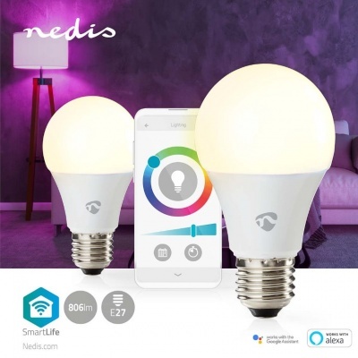 Nedis | 2 Lâmpadas LED coloridas SmartLife | Wi-Fi | E27 | 806 lm | 9W | RGB / Branco Quente a Frio | 2700 - 6500K | Android™/IOS | Bulb Nedis | 2 Lâmpadas LED coloridas SmartLife | Wi-Fi | E27 | 806 lm | 9W | RGB / Branco Quente a Frio | 2700 - 6500K | Android™/IOS | Bulb