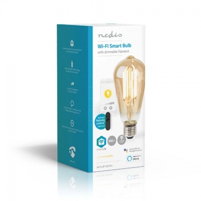 Nedis | Lâmpada de filamento LED SmartLife | Wi-Fi | E27 | 806lm | 7W | Branco Quente | 1800 - 3000K | Vidro | Android™/IOS | ST64 Nedis | Lâmpada de filamento LED SmartLife | Wi-Fi | E27 | 806lm | 7W | Branco Quente | 1800 - 3000K | Vidro | Android™/IOS | ST64