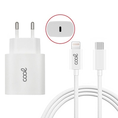 Cool | Carregador de rede para iPhone COOL TYPE-C Entrada PD + Cabo Tipo C - Lightning 1,2 metros (20 W) Cool | Carregador de rede para iPhone COOL TYPE-C Entrada PD + Cabo Tipo C - Lightning 1,2 metros (20 W)