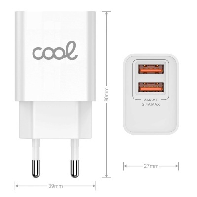 Cool | Carregador de corrente para iPhone COOL 2 x USB + Cabo Lightning 1,2m (2,4 Amp)