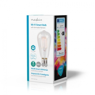 Nedis | Lâmpada de filamento LED SmartLife | Wi-Fi | E27 | 500 lm | 5 W | Branco Quente | 2700 K | Crystal | Android ™ e iOS | Diâmetro: 64 mm | ST64