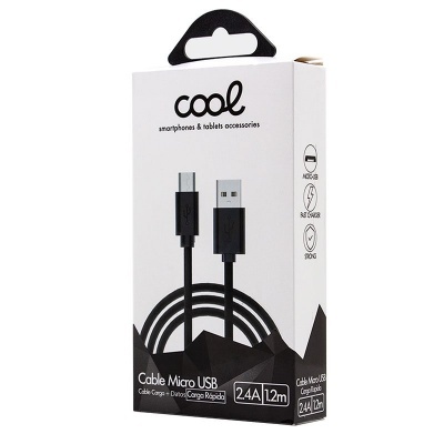 Cool | Compatível com cabo USB COOL Universal (micro-usb) 1,2 metros Preto 2,4 Amp