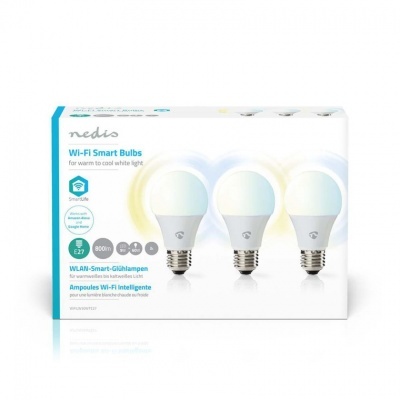 Nedis | 3 Lâmpadas LED SmartLife | Wi-Fi | E27 | 806 lm | 9 W | Quente para Branco Frio | 2700 - 6500 K | Classe energética: F | Android ™ / IOS | Bulb