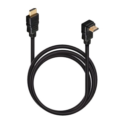 Cabo HDMI preto com um conector direito e outro em ângulo