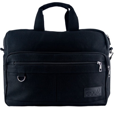 Mala preta para portátil com bolsos e detalhes em metal