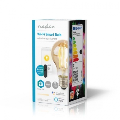 Nedis | Lâmpada de filamento LED SmartLife | Wi-Fi | E27 | 806 lm | 7W | Branco Quente | 1800 - 3000K | Vidro | Android™/IOS | Bulb