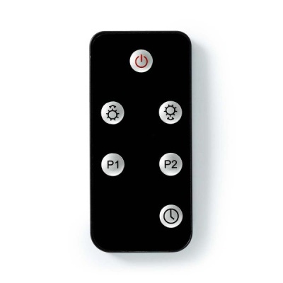 Comando remoto preto com botões brancos