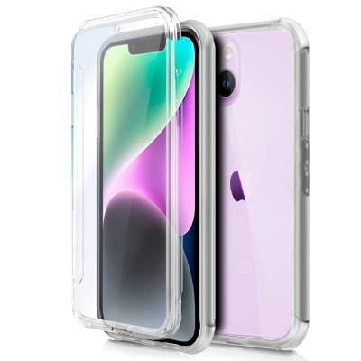 Smartphone roxo com capa protetora transparente de silicone ou TPU