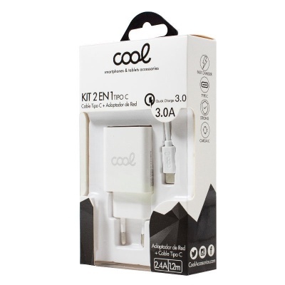 Cool | Carregador de rede Universal Type-C Conector 3Amp (Fast Charge) COOL Kit 2 em 1 Branco Cool | Carregador de rede Universal Type-C Conector 3Amp (Fast Charge) COOL Kit 2 em 1 Branco