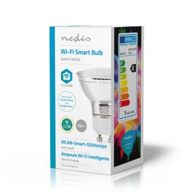 Nedis | Lâmpada LED SmartLife | Wi-Fi | GU10 | 330 lm | 4,5 W | Branco Quente | 2700 K | Classe energética: A + | Android ™ e iOS | Diâmetro: 50 mm | PAR16