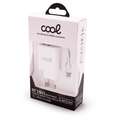Cool | Carregador de corrente para iPhone COOL 2 x USB + Cabo Lightning 1,2m (2,4 Amp)