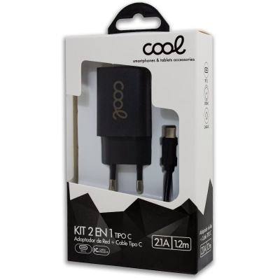 Cool | Carregador de rede tipo C 2,1Amp Universal COOL Kit 2 em 1 preto