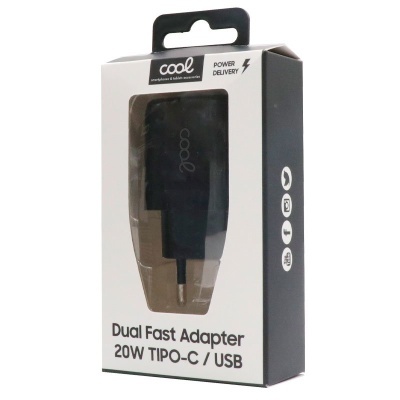 Cool | Carregador rápido universal (PD) Dual Type-C/USB COOL Network Charger (20 W) Preto