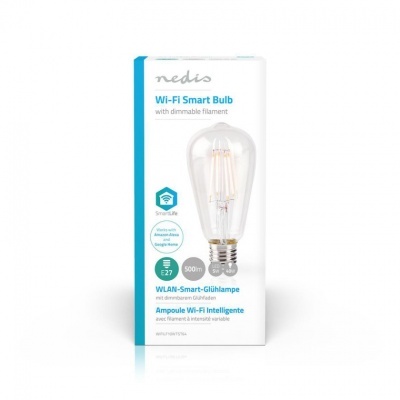 Nedis | Lâmpada de filamento LED SmartLife | Wi-Fi | E27 | 500 lm | 5 W | Branco Quente | 2700 K | Crystal | Android ™ e iOS | Diâmetro: 64 mm | ST64