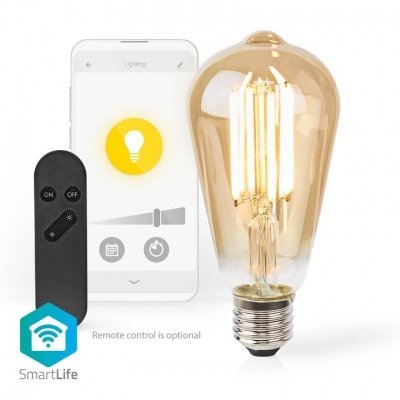 Nedis | Lâmpada de filamento LED SmartLife | Wi-Fi | E27 | 806lm | 7W | Branco Quente | 1800 - 3000K | Vidro | Android™/IOS | ST64 Nedis | Lâmpada de filamento LED SmartLife | Wi-Fi | E27 | 806lm | 7W | Branco Quente | 1800 - 3000K | Vidro | Android™/IOS | ST64