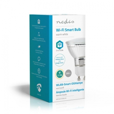 Nedis | Lâmpada LED SmartLife | Wi-Fi | GU10 | 330 lm | 4,5 W | Branco Quente | 2700 K | Classe energética: A + | Android ™ e iOS | Diâmetro: 50 mm | PAR16