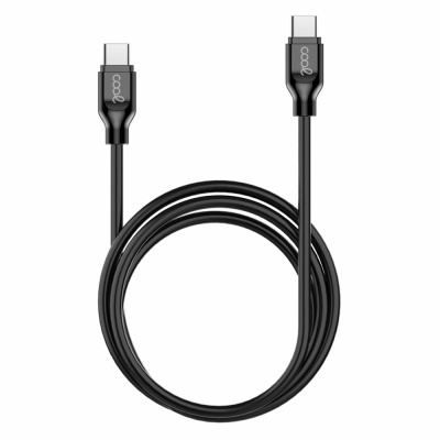 Cabo USB tipo C preto com palavra cool nos conectores