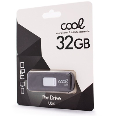 Pendrive USB Cool 32GB em embalagem branca e preta
