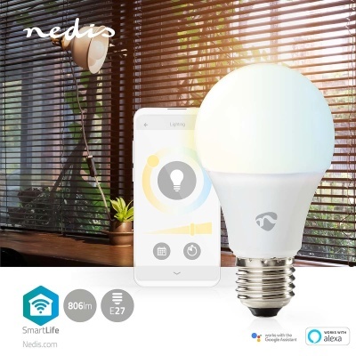 Nedis |  LED SmartLife | Wi-Fi | E27 | 806 lm | 9 W | Quente para Branco Frio | 2700 - 6500 K | Classe energética: F | Android ™ / IOS | Lampada | 1 pcs Nedis |  LED SmartLife | Wi-Fi | E27 | 806 lm | 9 W | Quente para Branco Frio | 2700 - 6500 K | Classe energética: F | Android ™ / IOS | Lampada | 1 pcs