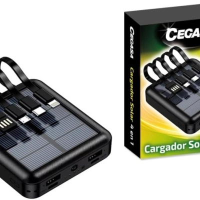 PowerBank Solar Cegasa 4-em-1 | Energia Compacta, Versátil e Sempre à Mão