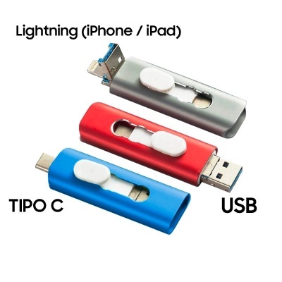 Cool | Pen Drive USB x128 GB COOL (3 em 1) Lightning / Type-C / USB Grey