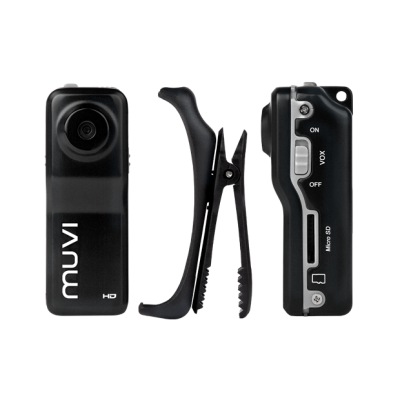 Câmara MUVI HD preta com clip e controle lateral
