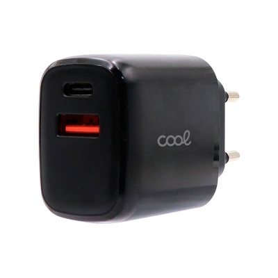 Cool | Carregador rápido universal (PD) Dual Type-C/USB COOL Network Charger (20 W) Preto
